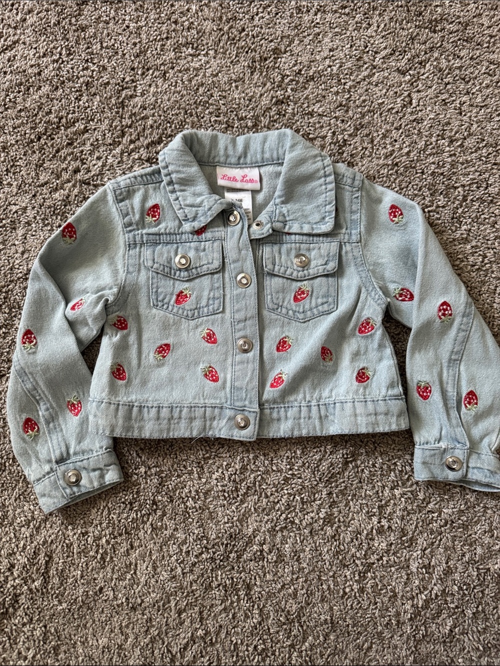 Little Lass Baby Girl Denim Jacket Strawberry Embroidered 24 Months